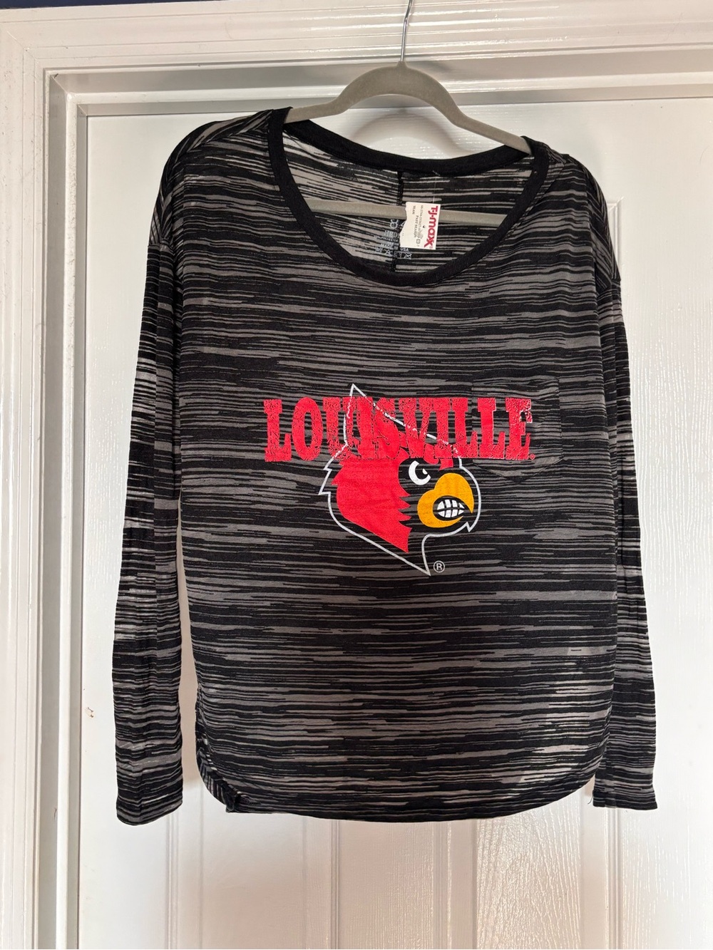 ❤️Louisville Cardinals❤️ Sheer Striped Long-sleeve Top